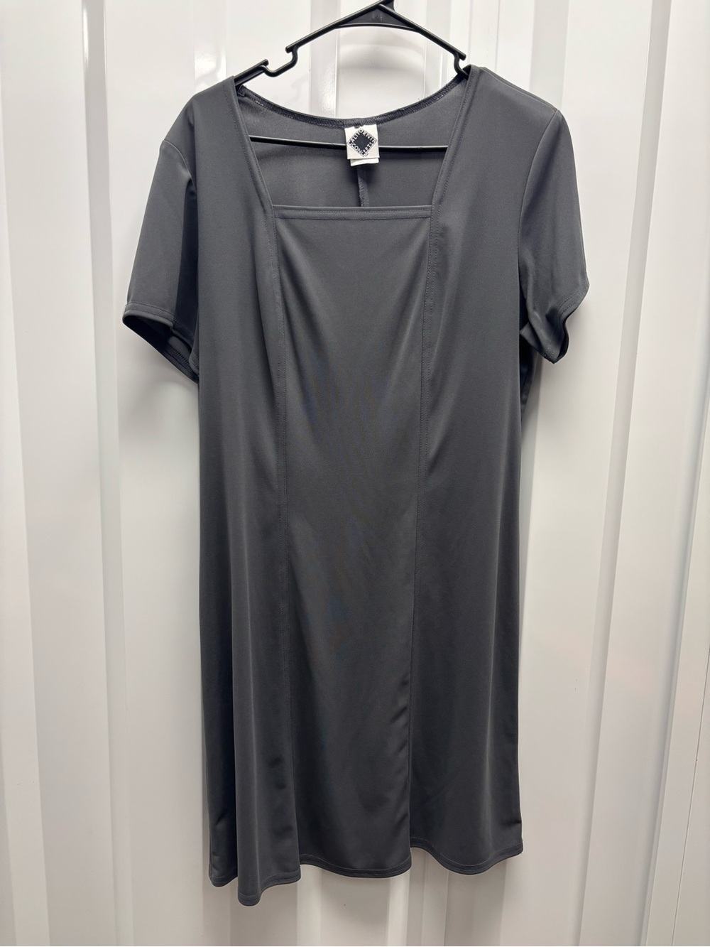 Relaxed Square Neck Midi Dress in Charcoal Gray